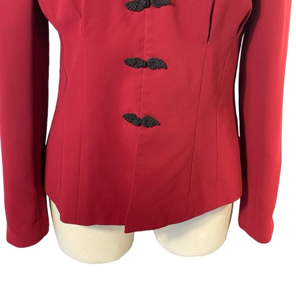 Zoey Women’s Red With Black Frog Toggle Closure Dressy Blazer Jacket Sz 10 - Picture 3 of 10
